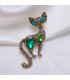 XSB305 - Retro Green Kitten Crystal Brooch